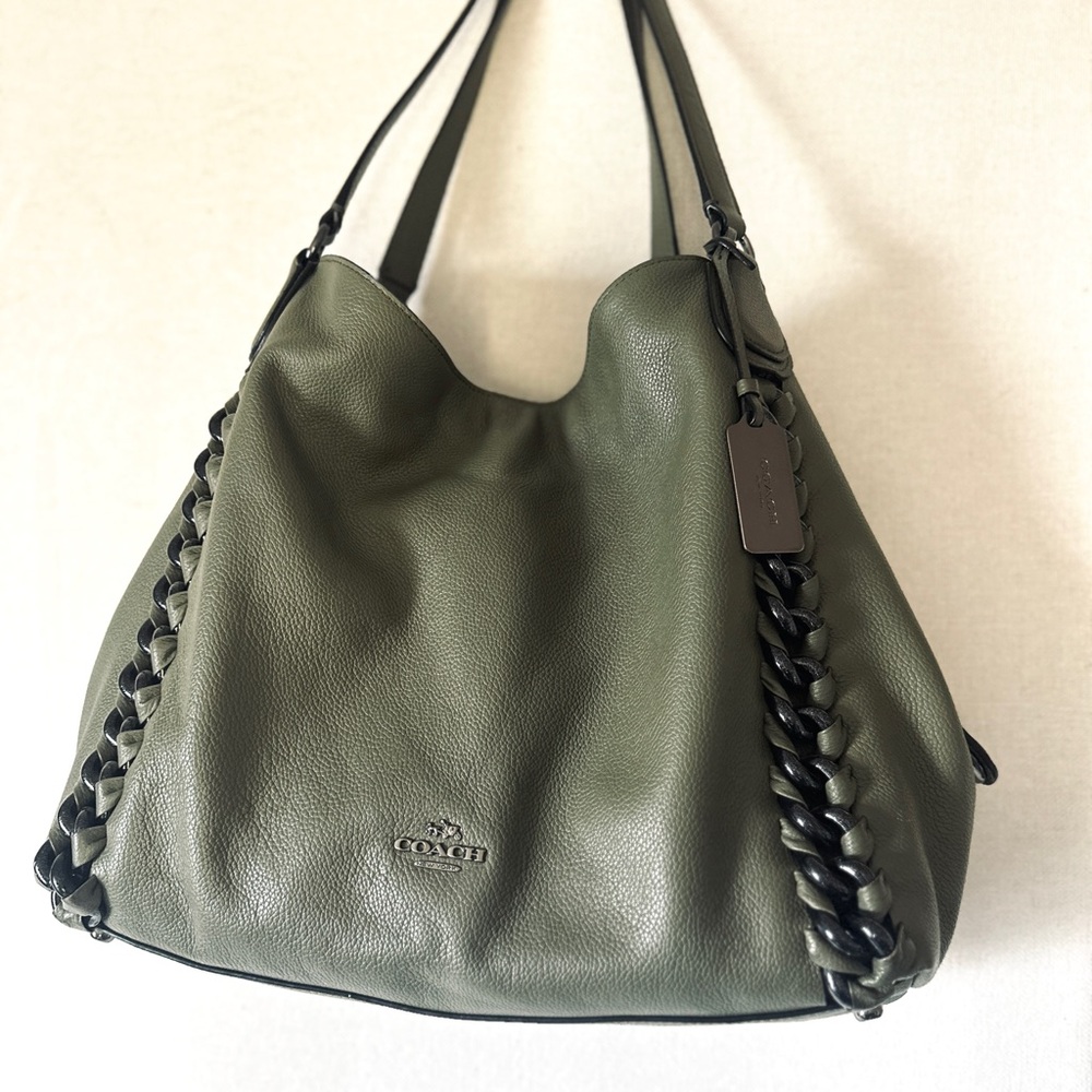 COACH Edie 31 Jumbo Whiplash Pebbled Leather Turnlock Surplus Green Shoulder Bag - Picture 4 of 16